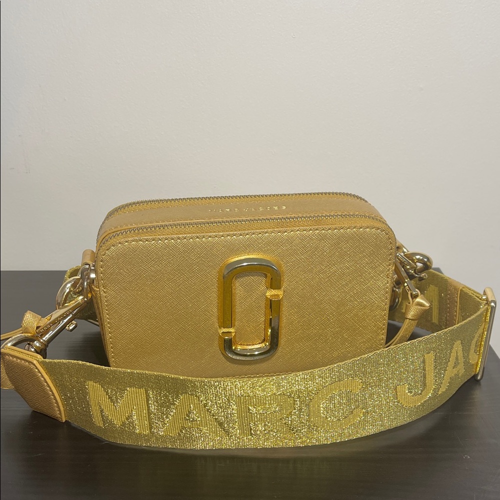 Marc Jacobs Metallic Gold Snapshot Crossbody with Branded Strap